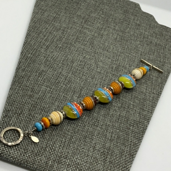 Baker's Design Ceramic silvered drops Beaded Bracelet With Toggle Clasp - Picture 2 of 11